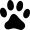 Ein schwarzer Pfotenabdruck auf weißem Hintergrund.